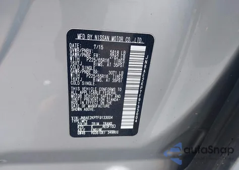 2015 Nissan Quest Sv из США, поврежденный, VIN JN8AE2KP7F9133004